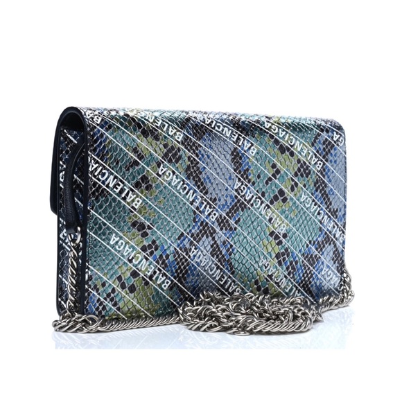 Balenciaga Metallic Calfskin Snake Effect BB Logo Wallet on a Chain - Authentic! - Picture 2 of 8